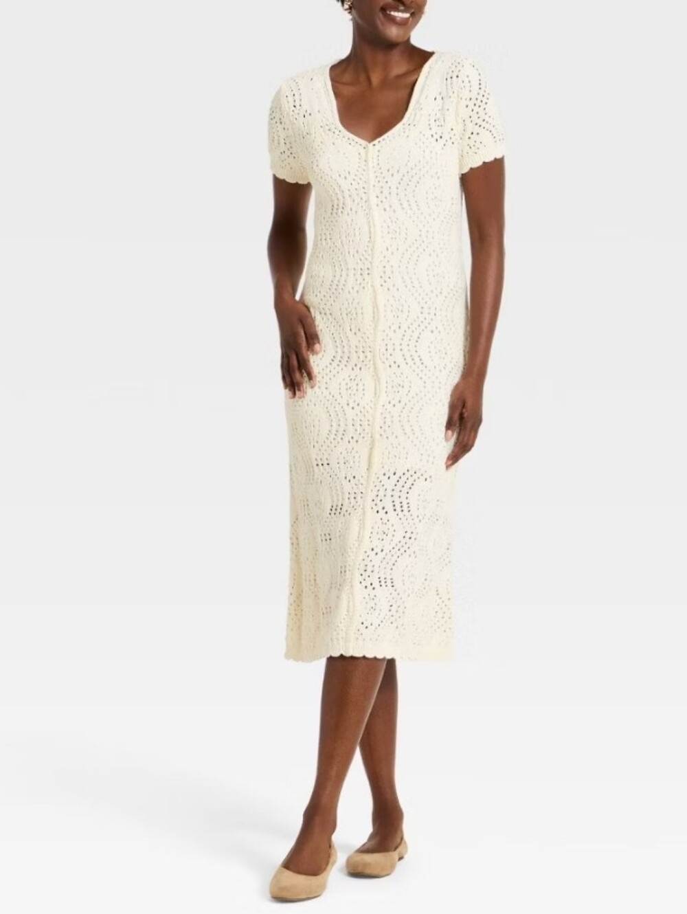 NWT Universal Thread Western Short Sleeve Scalloped Crochet Midi Dress Size S